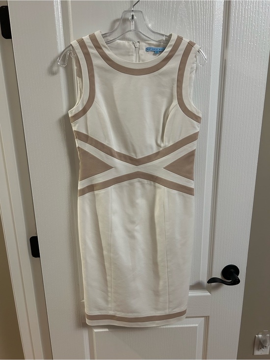 ANTONIO MELANI Dresses & Skirts - ANTONIO MELANI Ivory Sheath Dress with Taupe Trim